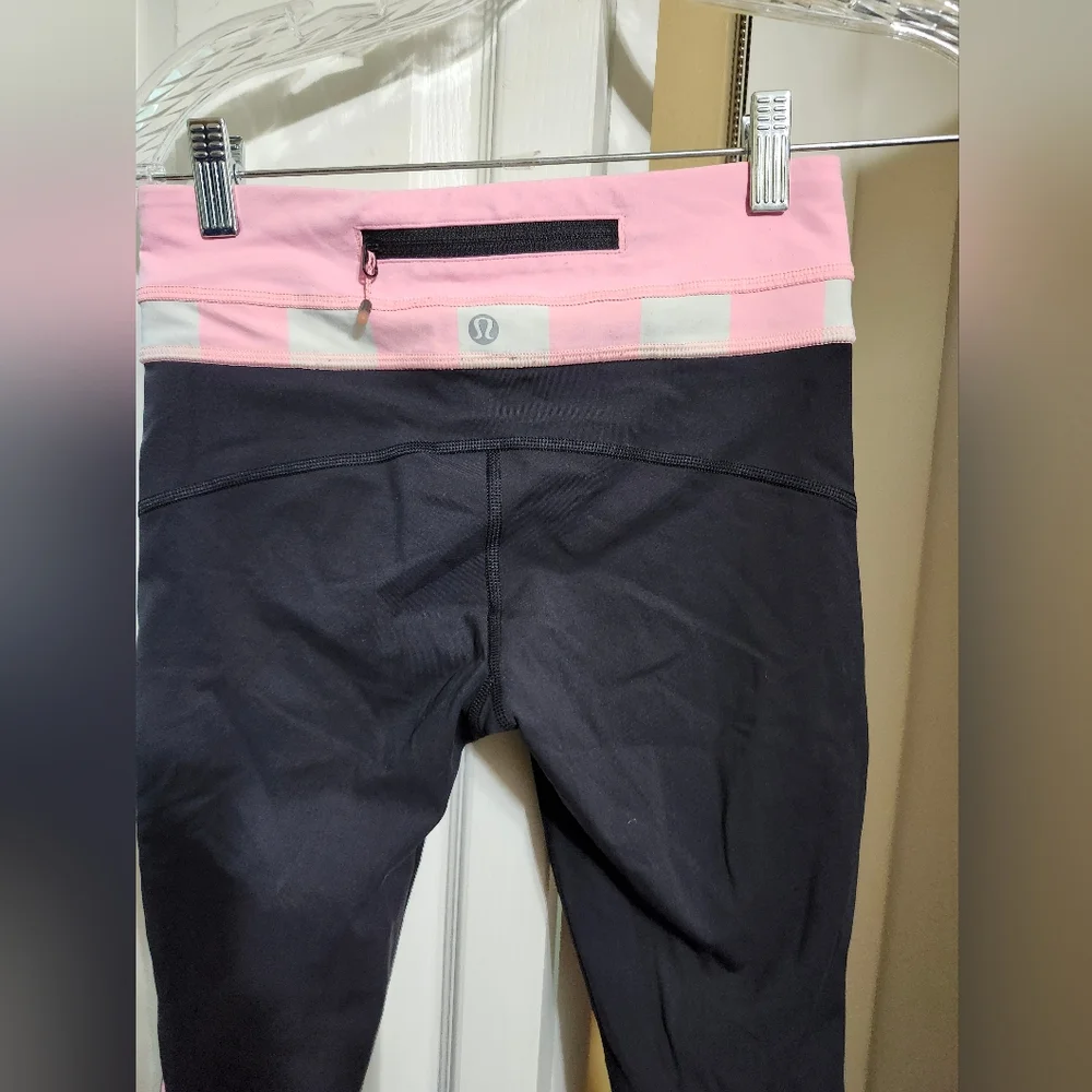 Lululemon Up The Pace Black & Pink Cropped Leggings Size 4